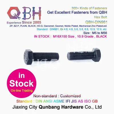 Black Full Fine Thread Carbon Steel Hex Bolts External Threaded Fasteners