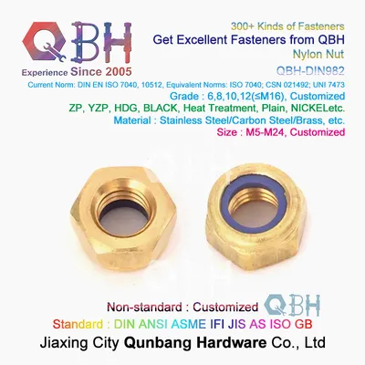 Qbh DIN982 DIN 982 M5-M24 Copper Brass Nylon Non-Metallic Insert Prevailing Torque Hex Thick Self Locked Nylock Nut
